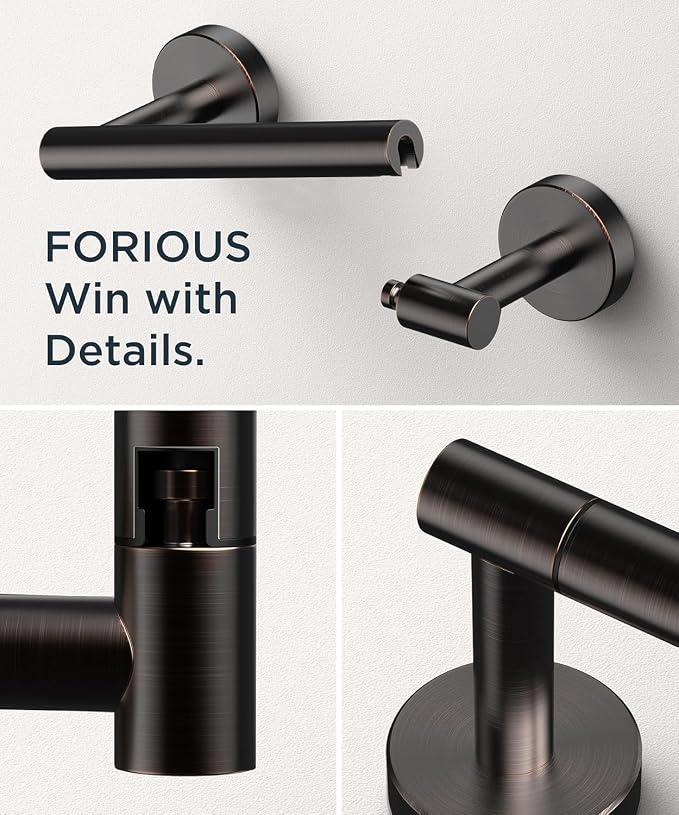 FORIOUS Toilet Paper Holder Wall Mount, SUS304 Stainless Steel Double Post Pivoting Tissue Roll Holder and Hand Towel Ring Set for Bathroom, RV, Bathroom Hardware Accessories Set, ORB, Classic