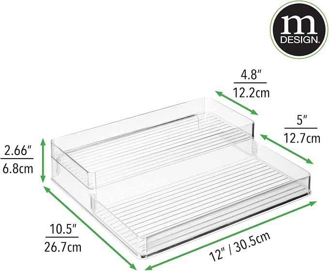 mDesign Plastic Kitchen Food Storage Organizer Shelves, Spice Rack Holder for Cabinet, Cupboard, Countertop, Pantry - Holds Jars, Baking Supplies, Canned Food - 2 Levels - Clear