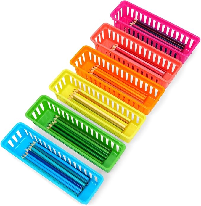 Juvale Plastic Pencil Holder for Classroom - 12-Pack, Multicolor, Slim Rectangular for Classroom Organization & Teacher Supplies