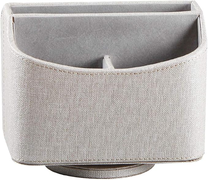 PU Leather Remote Control Holder,360 Degree Spinning Desk TV Remote Caddy,Desk Organizers and Accessories,for Controller,Media,Mail,Calculator,Mobile Phone,Pen Storage Holder(Beige)