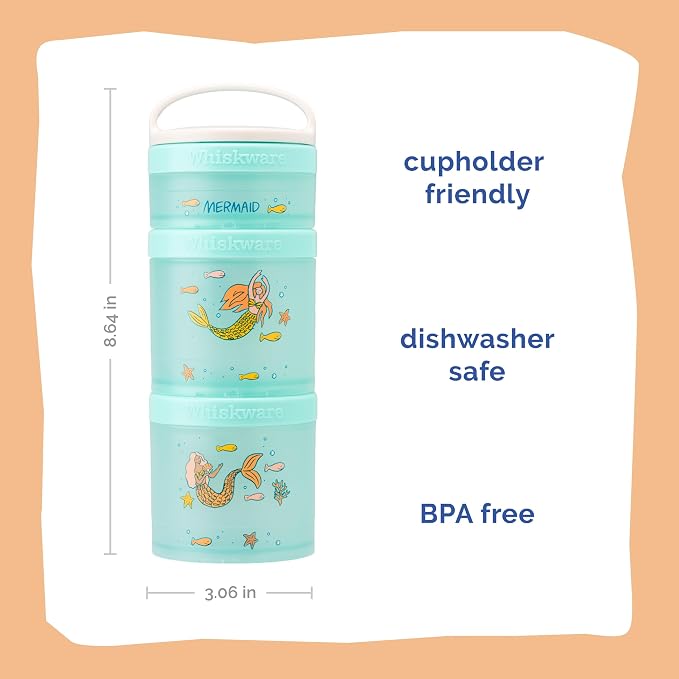 Whiskware Stackable Snack Containers for Kids and Toddlers, 3 Stackable Snack Cups for School or Travel, Mermaid (Pack of 1)