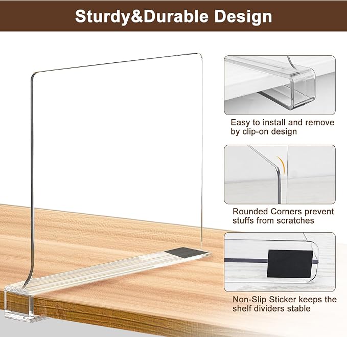 8 Pack Shelf Dividers, Adjustable Shelf Dividers for Closet Organization with Non-Slip Design, Clear Acrylic Shelf Dividers for Clothes, Handbags, Purses, Towels, Bookshelf in Home Organization