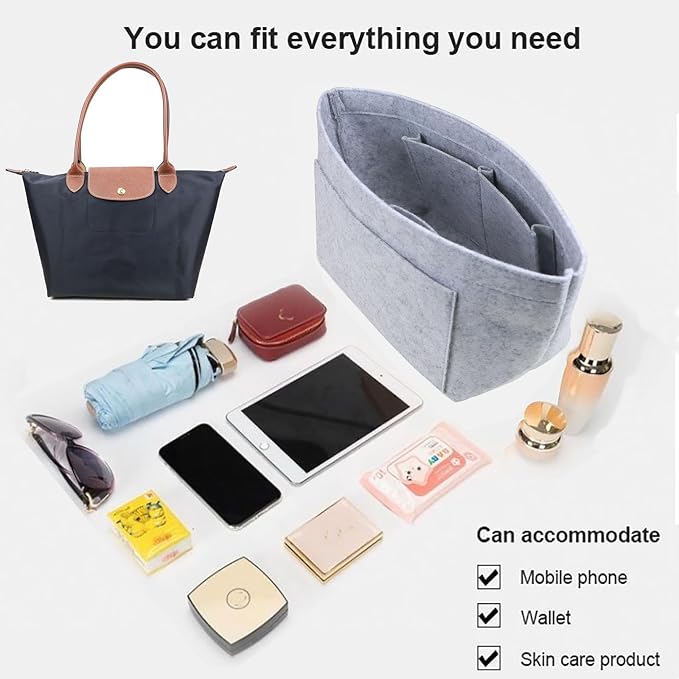 Lckaey Purse Organizer Insert for longchamp Le Pliage Neo(Large) Handbags Insert Organizer 1012French grey-L