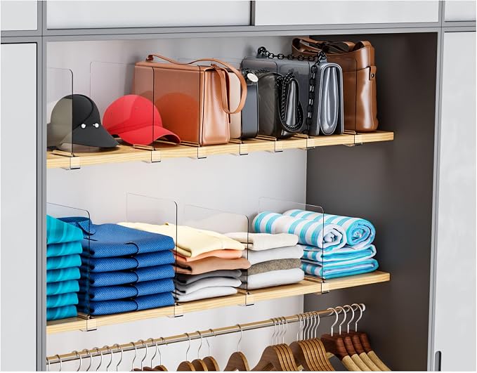 Yieach Adjustable Height Clear Shelf Dividers,10 Pack Acrylic Closet Shelf Dividers for Organization,11.1 Inch Tall Vertical Plastic Shelf Separators for Towel,Sweater,Towel Organizers and Bookshelf