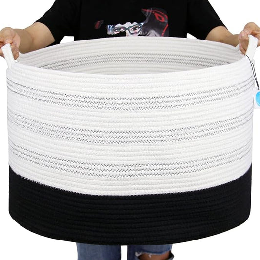 Casaphoria XXXLarge Cotton Rope Basket 22" X 22"X 14" Blanket Basket for Living Room Woven Basket Soft Laundry Blanket Basket storage basket bin with Handle（pack of 1）