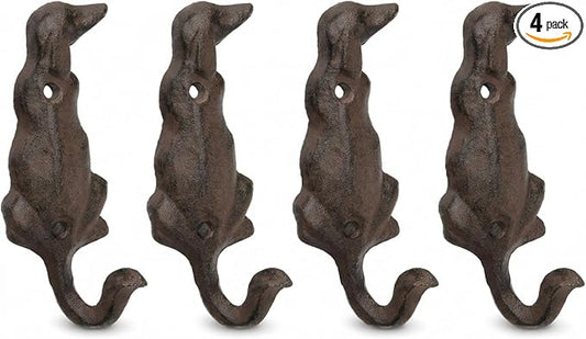 Lulu Decor, 4 Single Cast Iron Dog Tail Hooks, Loose (LB20P4)