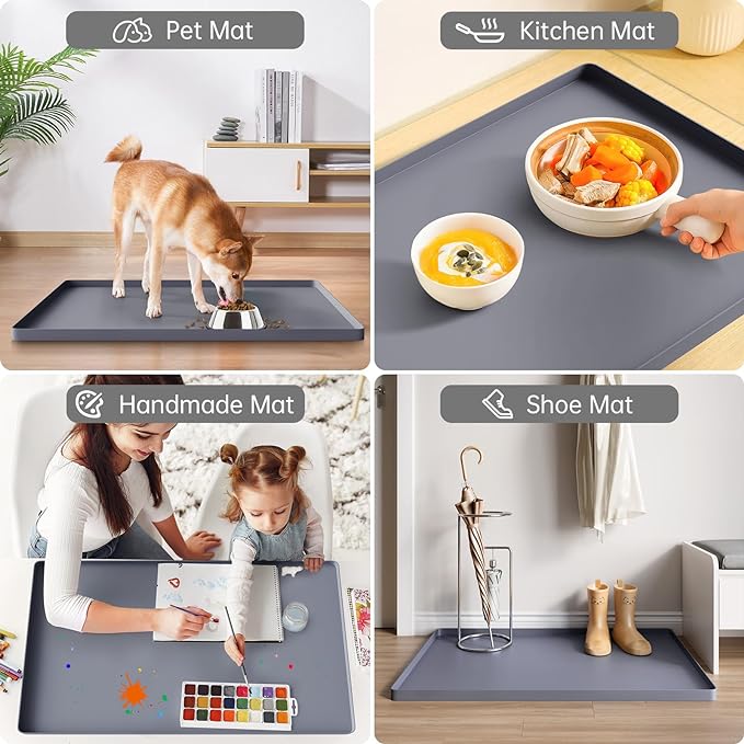 FLATO Waterproof Under Sink Mat 40" x 19" Shelf Liner for Kitchen and Bathroom, Cabinet Protector, Organizers and Storage, Flexible Silicone Drip Tray