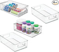 mDesign Plastic Storage Organizer Shallow Container Bin with Handles for Bathroom, Kitchen Cabinet, Pantry, Home Organization - Holds Vitamins, Supplements, Makeup - Ligne Collection - 4 Pack - Clear