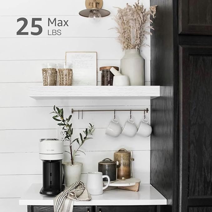 QEEIG Floating Shelves for Wall Bathroom Shelf Bedroom Kitchen Living Room Farmhouse Small Book Shelf 16 inch Set of 2, White (015-W2)