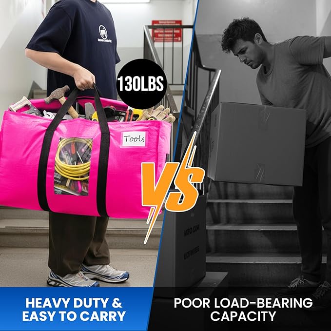 TAILI 8 Pack Pink Extra Large Moving Bags, Heavy Duty Totes with Visible Window, Wrap Around Handles, Space-Saving Storage, Alternative to Moving Boxes