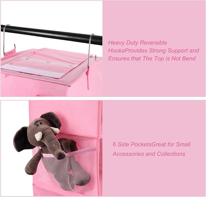 Fixwal Weekly Kids Clothes Organizer 6-Shelf Hanging Closet Storage Pink