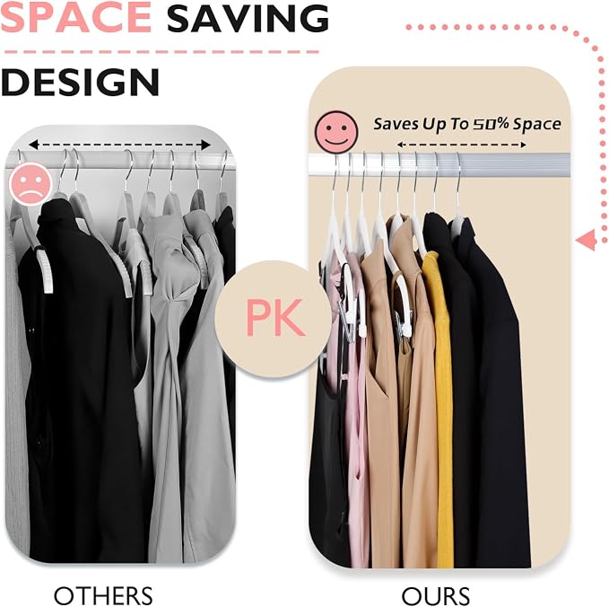 ManGotree Pants Hangers with Movable Clips, Non-Slip Velvet Skirt Hangers, Space-Saving Clothes Hangers for Pants, Skirts, Shirts, Coats, Dresses (18 Pack, White)