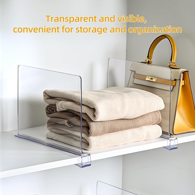 Shelf Dividers，Vertical Purse Organizer for Closet，Thickened and Sturdy Shelf Organizer for Sweater, Shirts, Handbags,8" Tall x 11" (6 Pcs)