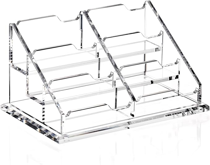 HeZone Business Card Holder for Desk, Acrylic Business Card Organizer , Multiple 6 Slots 3 Tier Business Cards Stand for Women& Men,Office Desk Accessories,Organize 300 Cards-1 Pack(Horizontal,Clear)