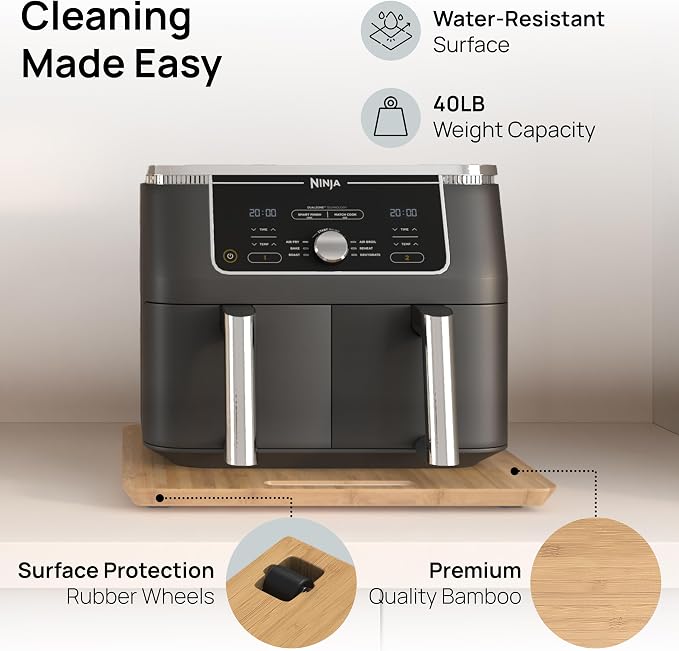 Ibyx Elegant Appliance Slider - Sliding Tray for Coffee Maker & Heavy Kitchen Appliances, Easy Slide, Made of Premium Bamboo, Space-Saving Kitchen Organizer, 40 lb Capacity, Natural - 16 x 13 Inch