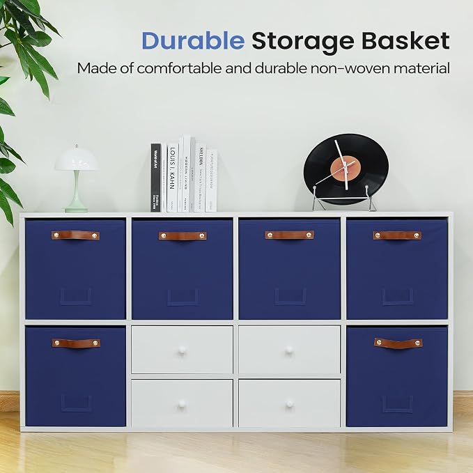 FinishingBo 6-Pack Storage Cubes with Handles & Label Holders Basket, Closet Cube Home Organizer Bins(Blue, 13 x 13 x 13 inch)