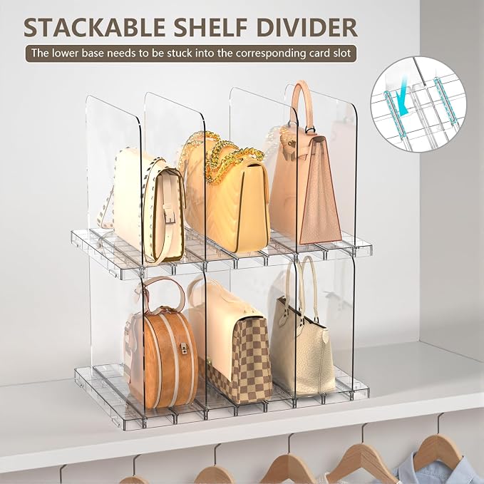 ANTOWIN 2 Pack Shelf Divider, Purse Organizers for Closet, Adjustable Handbag Separators, Storage Organizer in Bedroom, Office, Easy to Install and Clean