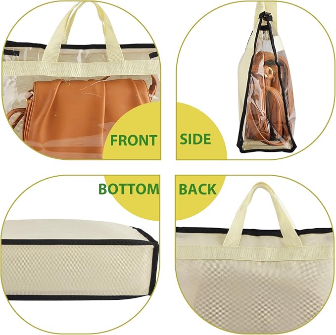 Gcroet Handbag Storage, Handbag Organizer Dust Cover Bag Transparent Anti-dust Purse Storage Bag for Hanging Closet with Zipper and Handle Space-Saving Storage Bag(5 Pack)