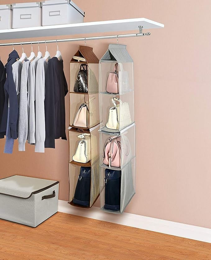 Detachable 6 Compartment Organizer Pouch Hanging Handbag Organizer Purse Bag Collection Storage Holder Wardrobe Closet Space Saving Organizers System For Living Room Bedroom Home Use (Grey)