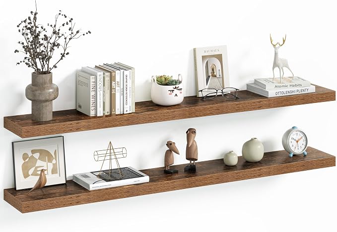 Vivelove 48 Inch Floating Shelves Wall Mounted for Display, 6.5 Deep Duty Shelves with Invisible Brackets for Living Room,Bedroom,Kitchen, Bathroom Storage & Decor,48" Wx6.5 Dx1.4 H - Rustic Brown