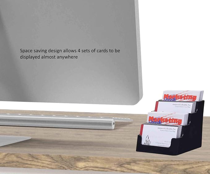 Marketing Holders Business Card Holder Countertop 4 Tier Acrylic Multi Slot Holds 3.5" x 2" Cards Space Saver Display for Offices and Medical Complexes Retail Shops Estate Agents Black