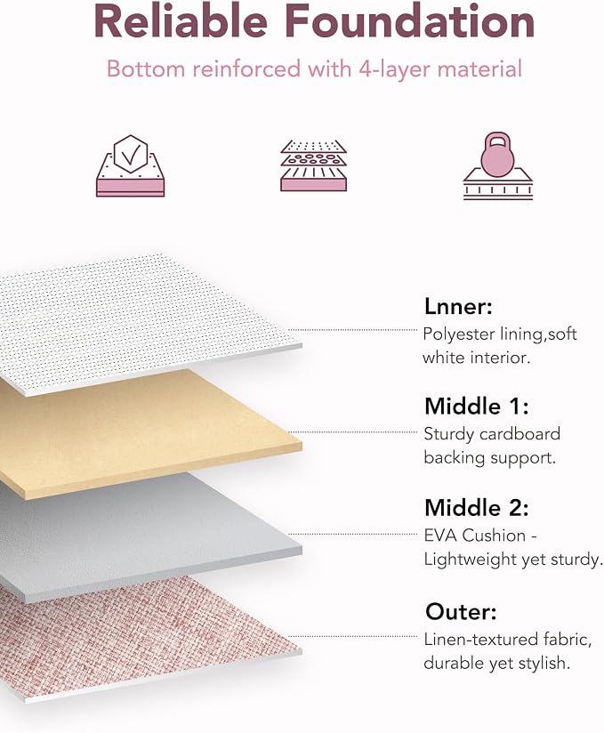 12x12 Storage Cube Bins, 6 Pack Reinforced Bottom Cardboard Foldable Box, Organizer for Closet Shelves, Heavy Home Storage Baskets (White Pink)