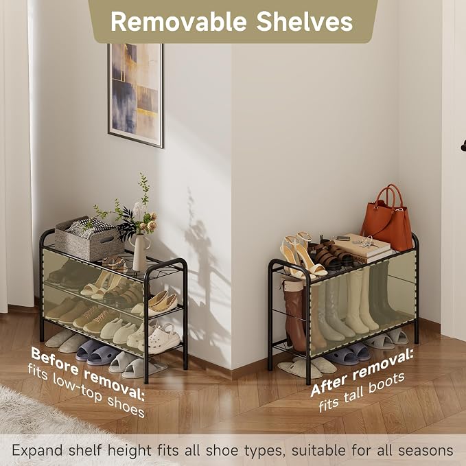 Shoe Rack,Long Shoe Organizer for Closet,Wide Shoe Storage for Entryway, 3 Tier Sturdy Metal Free Standing Shoe Shelf