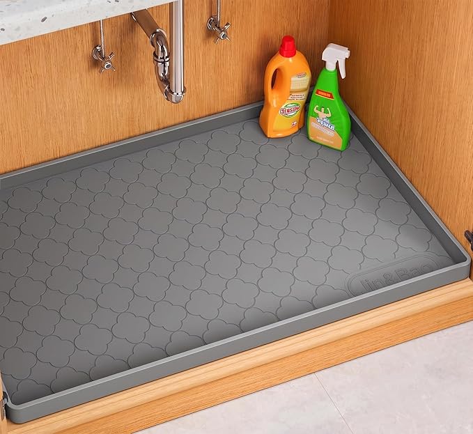 Jin&Bao Waterproof Under Sink Mat 19" x 19", Thick Silicone Mat Cabinet Protector for Kitchen and Bathroom, Shelf Liner, Home Organizer and Storage, Multipurpose Tray for Gadgets and Essentials