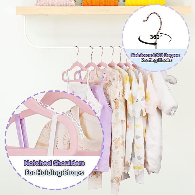 Kids Hangers 14 Inch 50 Pack,Velvet Baby Clothes Hanger,Pink Hanger | Velvet Hangers,Non Slip,Space Saving,Durable,For Baby/Infant/Toddler/Kids