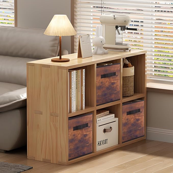 PowerKing Collapsible Storage Cubes with Handles, Fabric Foldable Bins for Closet Shelves, Durable Organization Storage Bins, 10.5'' x 11'' x 10.5'' (6Pack, Vintage Wood Grain)