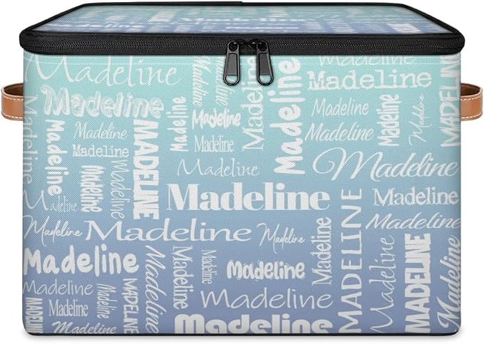 Custom Storage Basket with Name, Personalized Keepsake Box with Zipper Lid, Foldable Fabric Memory Bin Large capacity with Handle Green Blue Gradient
