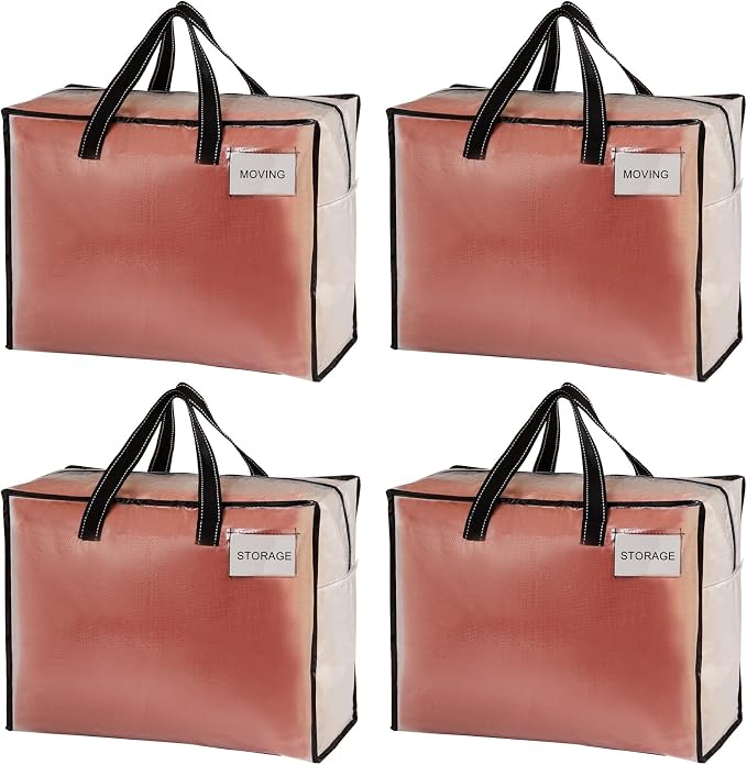 VENO 4 Pack Heavy Duty Moving Bags, Storage Bags, Packing Supplies, Top Zipper, Storage Totes for Camping, Clothes, Bedding, Comforters, Pillows (13 Gallon Clear, 4 Pack)