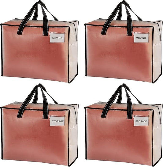 VENO 4 Pack Heavy Duty Moving Bags, Storage Bags, Packing Supplies, Top Zipper, Storage Totes for Camping, Clothes, Bedding, Comforters, Pillows (13 Gallon Clear, 4 Pack)