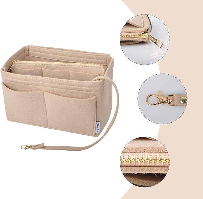 Vercord Felt Organizer Insert for Purse Handbag Tote Bag in Bag Inside Shaper Divider Neo Beige Small