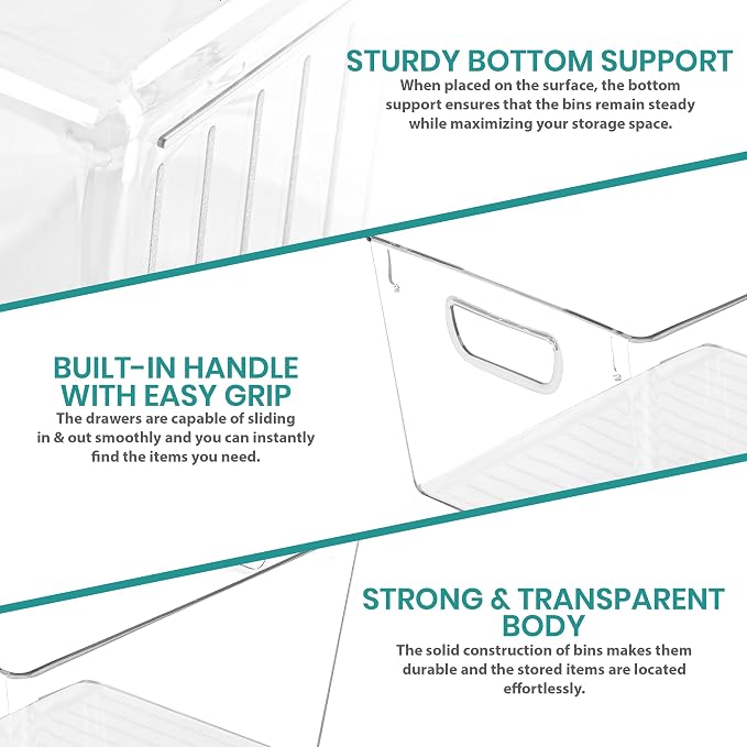 Utopia Kitchen Clear Organizer or Storage Bins - 6 Pack Pantry Organizers and Storage Bins - Medium Clear Storage Containers for Organizing Fridge, Kitchen Organization