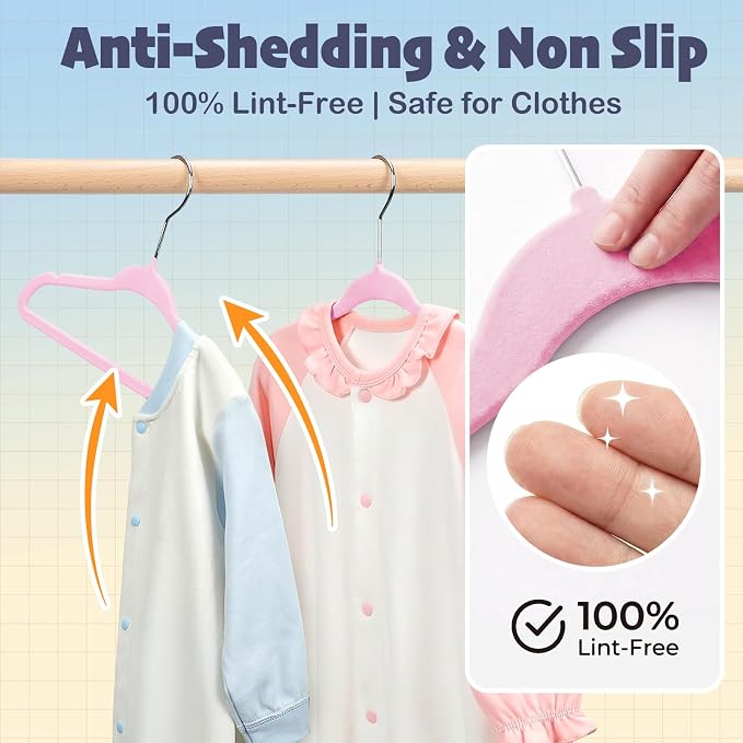 HOUSE DAY 11 Inch Velvet Baby Hangers 50 Pack Lt-Pink, Premium Kids Hangers for Children, Infant & Toddler Clothes, Durable Non Slip Small Baby Felt Hanger for Closet, Ideal for Everyday Use