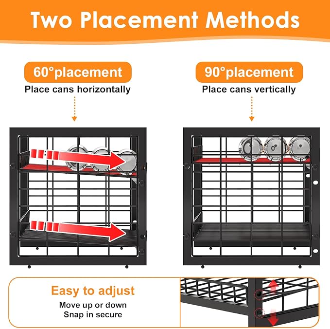 JKsmart 2-Tier Stackable Can Organizer, Extra-Long Can Rack for Pantry Storage, Adjustable Can Dispenser Holds Up to 64 Cans, 12mm Metal Frame, Super Sturdy Holders for Various Canned Food Soda-2 Pack