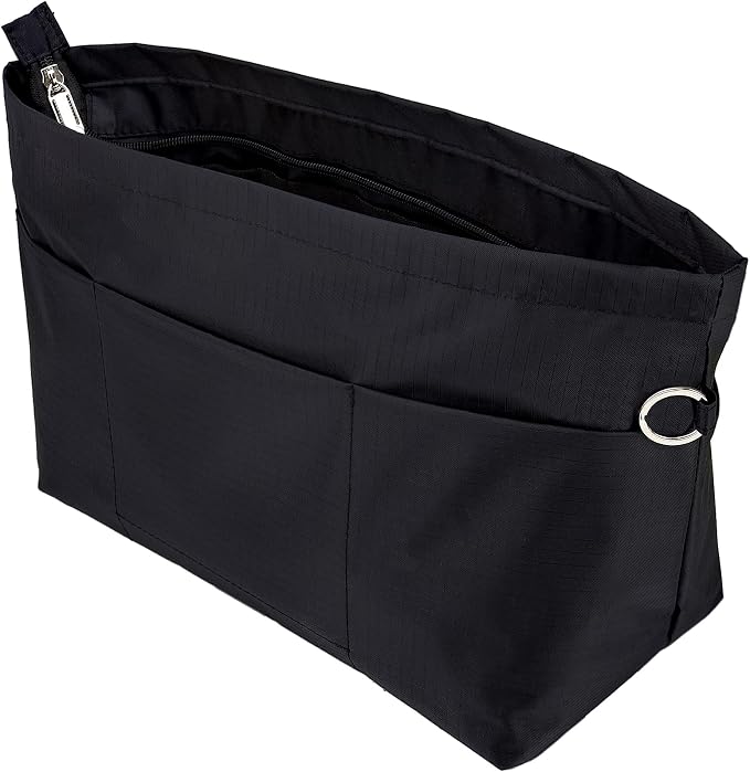 Handbag Tote Purse Organizer Insert, X Large, Black | Bag Divider Liner Shaper Separator in Bag with Zipper, 11 Pockets Compartments