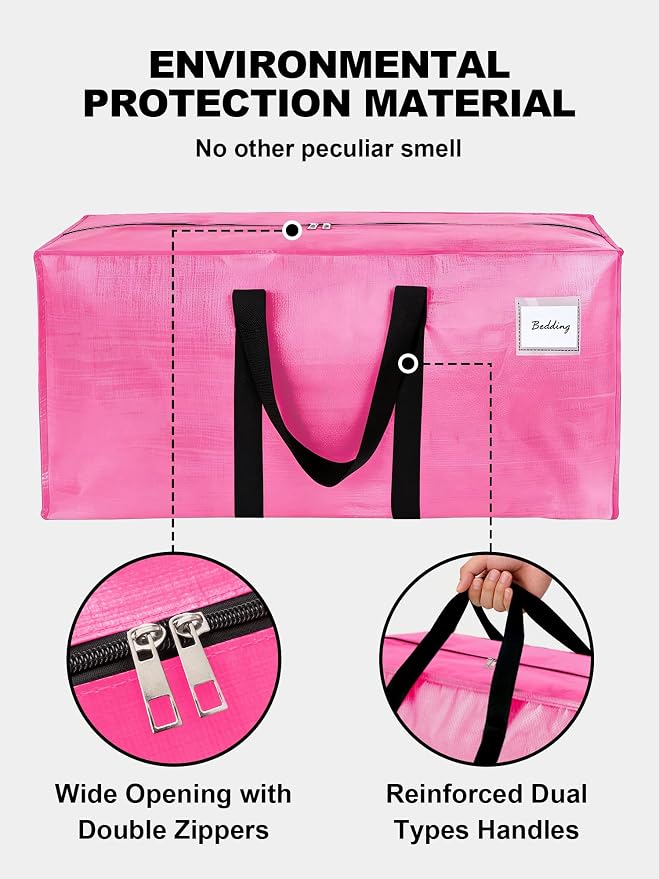 HOMESURE Supports 200lbs Heavy Duty Moving Bags - Strong Zipper & Wrap-Around Handles - Water-Resistant Storage Totes, Durable Alternative to Moving Boxes - 40 Pack - Pink
