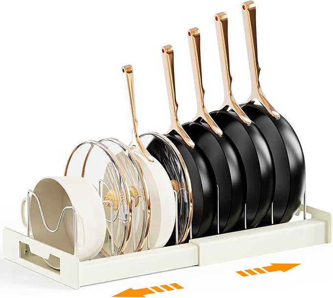 Dayacoco Pots and Pans Organizer Under Cabinet with 10 Adjustable Compartments - Pot Lid Holder, Expandable Pan Organizer for Cabinet, Pot Rack for Kitchen Cabinet, Frying Rack, Lid, Cookware,1 Pcs