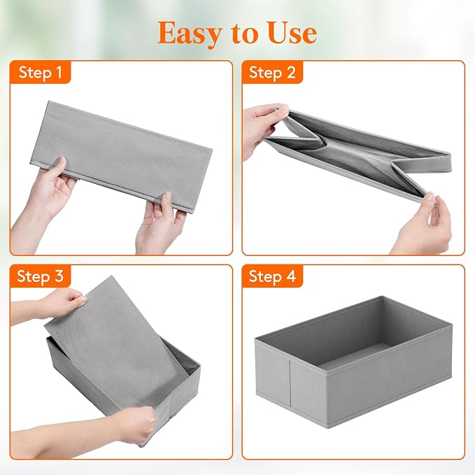 Lifewit Drawer Organizer Clothes for Closet 48 Pack, 3 Sizes Underwear Wardrobe Drawer Dividers, Fabric Foldable Dresser Storage Organizer Bins for Sock/Bra/Lingerie/Undies, Light Gray