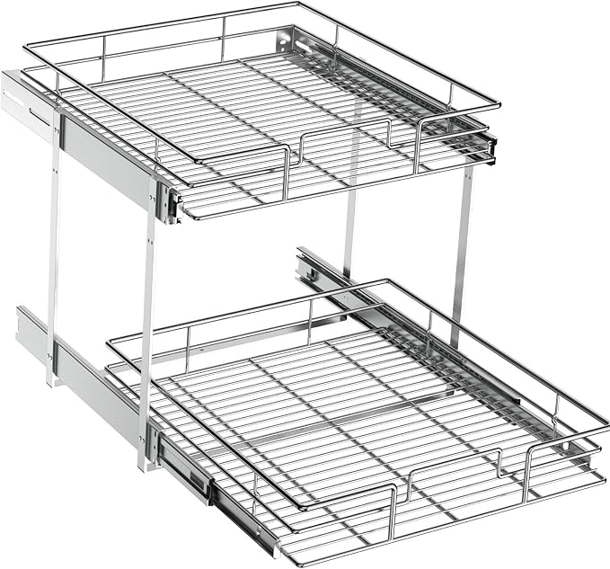 ROOMTEC Pull Out Cabinet Organizer (19½"W x 21½"D),2 Tier Pull Out Storage Shelf Drawer Basket,Sliding Shelves for Base Cabinet Organization in Kitchen, Bathroom, Pantry