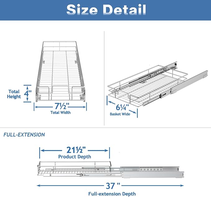 LOVMOR Pull Out Cabinet Organizer and Storage 7½" W x 21½" D, Slide Out Shelves for Kitchen Cabinets