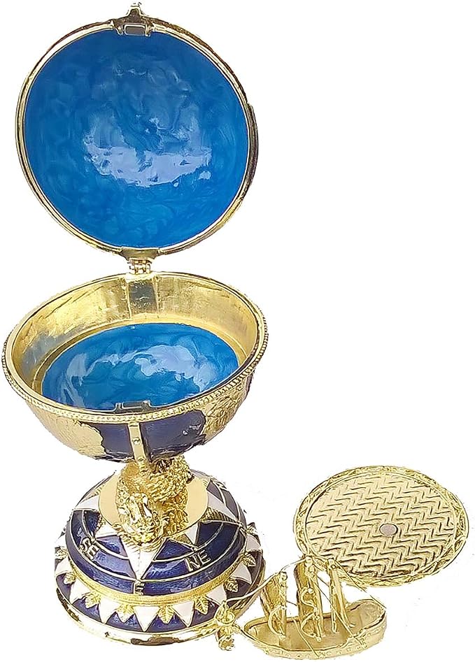 Big Globe Faberge Egg Trinket Box Jewelry Box Hand Painted Decorative Box with Hinged Lid Ring Earring Holder Easter Egg Collectible