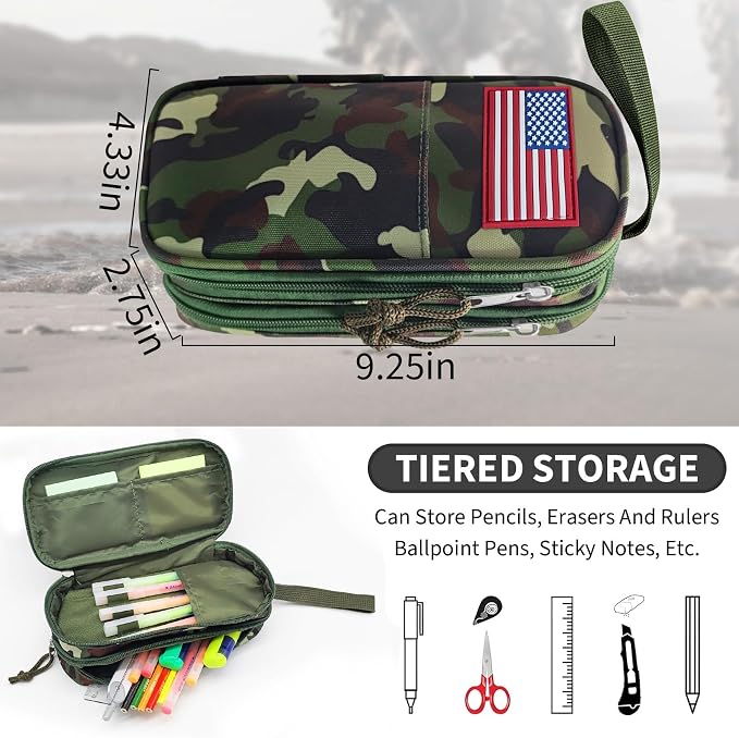 Tactica Pencil Case for Boys,Large Boys Pencil Pouch with Zipper Compartments, Big Capacity Pen Box Pen Bag Organizer for School College Office Kids Teen Boy Men Adult