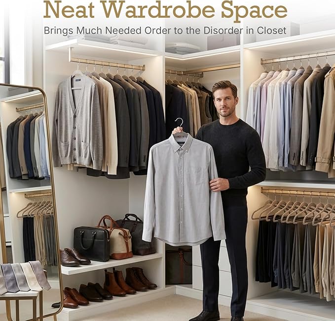 HOUSE DAY Taupe Velvet Hangers 60 Pack, Non Slip Clothes Felt Hanger Heavy Duty for Coat, Premium Slim Space Saving Suit Hangers for Closet Organizer, 360° Rotating Silver Hook