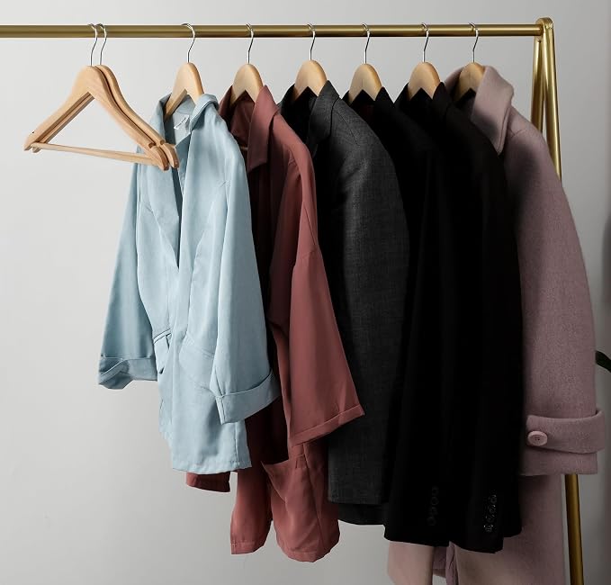 Wooden Hangers 30 Pack, Non-Slip Wood Hanger with 360°Swivel Hook & Notches, Durable & Slim Coat Hangers for Shirt, Suit, Jacket, Dress, Natural-HL01N3