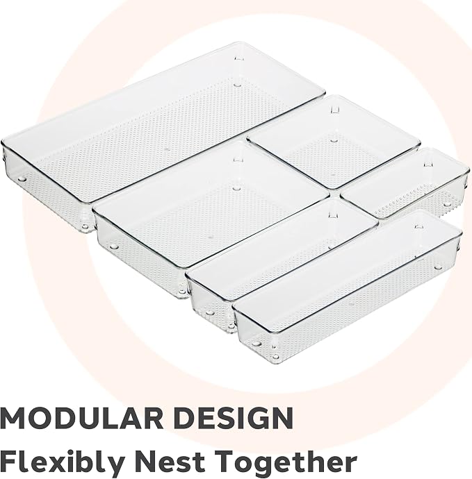 Oggi Clear Drawer Organizer | 6" X 9" | Pack of 2 | For Kitchen & Office | Utensil Storage