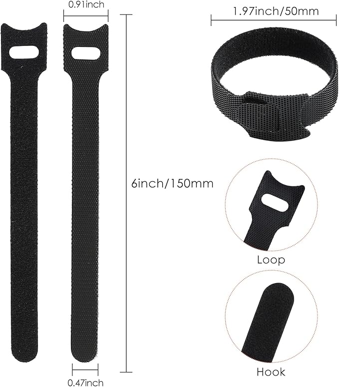 MVYC 120PCS 6 Inch Reusable Cable Ties Wire Ties Cord Organizer Cable Organizer Adjustable Management Black (Pack of 2)