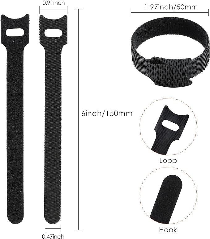 MVYC 120PCS 6 Inch Reusable Cable Ties Wire Ties Cord Organizer Cable Organizer Adjustable Management Black
